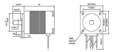 Technical diagram of Micro Stepper Motor Nema 8 Bipolar 0.6A Four Wire with dimensions, showing 1.8 degree step angle and 200 steps per revolution.