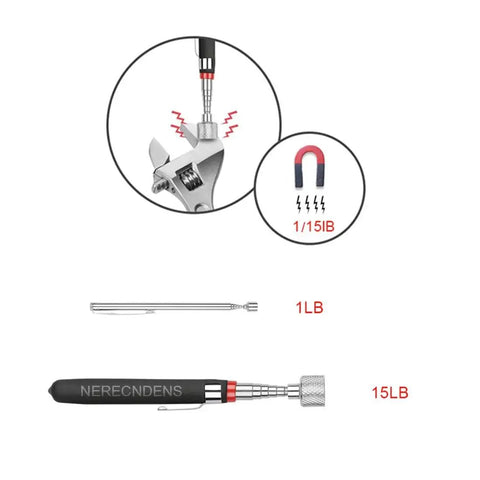 3 Pack Extendable Magnetic Telescoping Pick Up Tools Set With Flexible 36 Inch Grabber Claw And Four Claws For Quick Retrieval Of Metal Parts Long Reach Bendable Curve Grabber Tool Kit Perfect For Auto Shop And Home Garage Repairs; image shows magnetic pickup tools with weight ratings, focus on 15 lbs tool.
