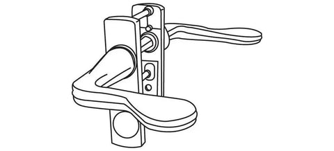Diagram of Black Aluminum Lever Latch Set With Night Lock For Door Thickness Five Eighths To One And Three Eighths Inches Reversible Handle