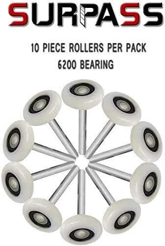 Ultra Quiet 2 Inch Nylon Garage Door Rollers With 4 Inch Stem 6200 2RS Bearings Double Seals Dust Guard Long Life 10 Pack