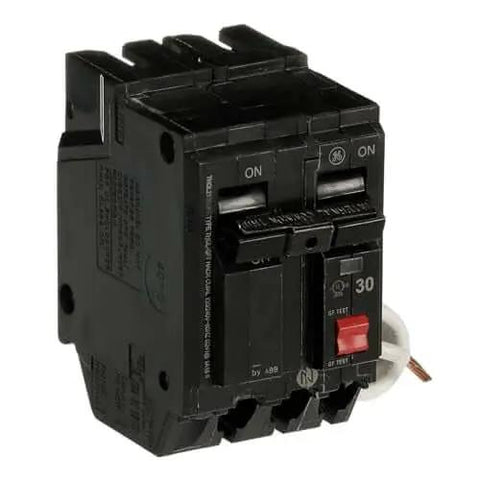 THQL2130GFT 30A Double-Pole GFCI Circuit Breaker Self-Test for 120/240 VAC, front view of thermal magnetic protection unit