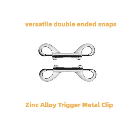 Double Ended Snaps 2.75 Inch Zinc Alloy Carabiner Hooks For Pet Leash Key Holder, silver double-ended snap hooks, front view