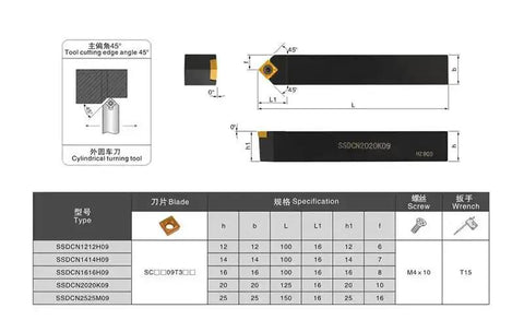 Diagram of External Turning Tool Holder with 10 SCMT Carbide Inserts for CNC Lathe, showing dimensions and specifications.