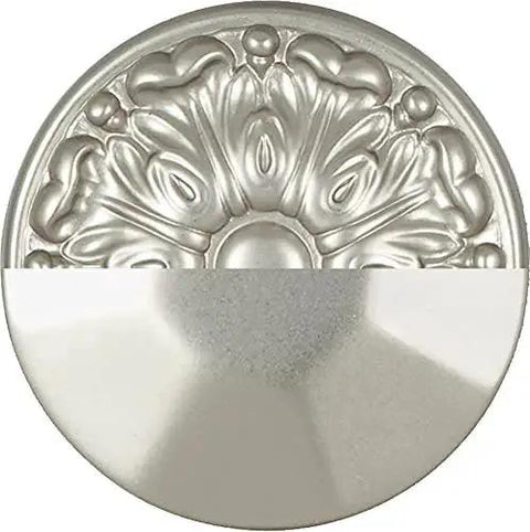 Decorative stainless steel cabinet pull with floral design, round style, from the Greenwich Collection, luxury hardware.