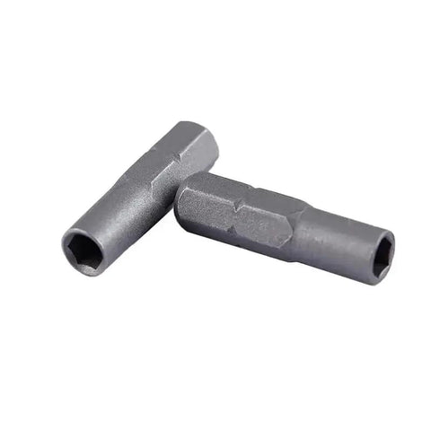 Two alloy steel bit adapters for Eight Pack Precision Bit Adapters Set For Micro Bits To One Quarter Inch Hex Converter.