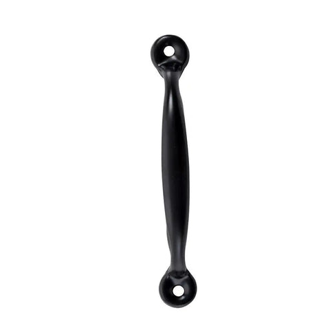 Single black handle from Heavy Duty 4 7 Eighth Inch Cabinet Pull Handle Set Of 50 Black Finish Door Pulls For Cabinets Closets Drawers Barn Doors Gate Hardware Durable Installation Screws Included Ideal For Kitchen Cabinets And Furniture Renovations, shown front view