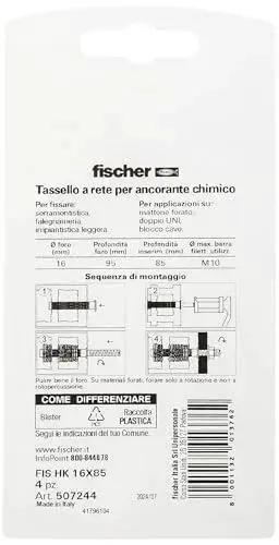 Back packaging of Nylon Mesh Dowels 16 x 85 For Fixing With Chemical Anchor M8 And M10 Bars, instructions visible