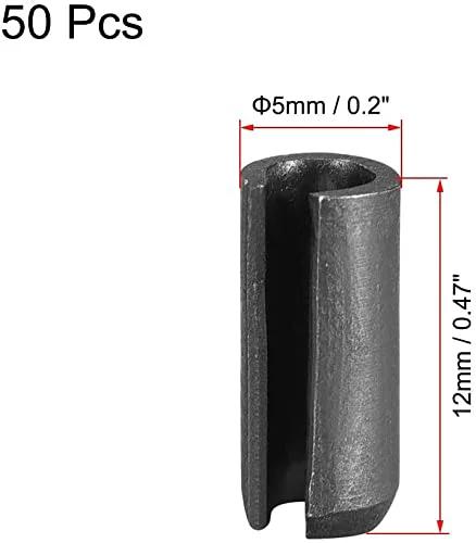 Close-up of a single pin from 5Mm By 12Mm Slotted Spring Pins Kit With 50 Pcs Smooth Finish Tension Pins For DIY Projects And Small Machinery Assortment Set For Quick Secure Fits And Precise Positioning, showing dimensions.
