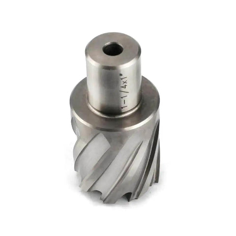 One And One Quarter Inch Annular Cutter For Magnetic Drill Press With Three Quarter Inch Weldon Shank Two Flats And Pilot Pin Cutting Diameter One And Quarter Inch Depth Of Cut One Inch Delivers Up To Ten Times Faster Holes In Steel OSCARBIDE.