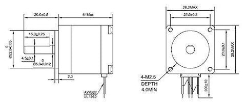 Stepper motor Nema 11 bipolar micro-stepper, 0.67A, 12 Ncm (17 oz-in), 1.8° step, 4 leads; technical drawing with dimensions.