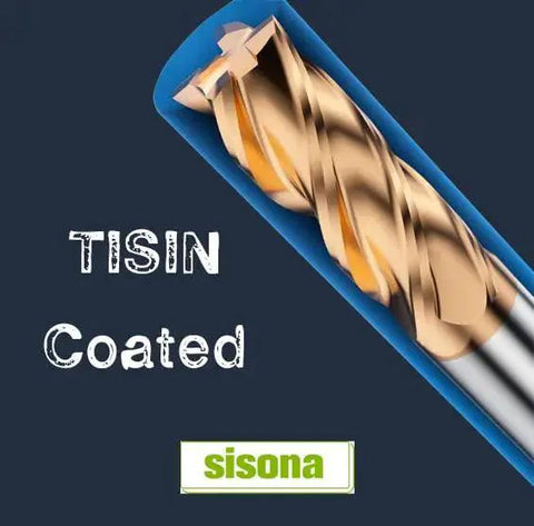 Close-up of Pro Grade Solid Carbide End Mills Set For Steel Machining, TISIN Coated Tungsten Carbide and Cobalt, CNC bit
