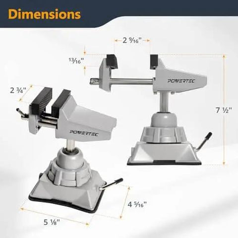 Go To Vacuum Base Vise With 2-3/4 Inch Jaw, Portable Table Suction Clamp dimensions view