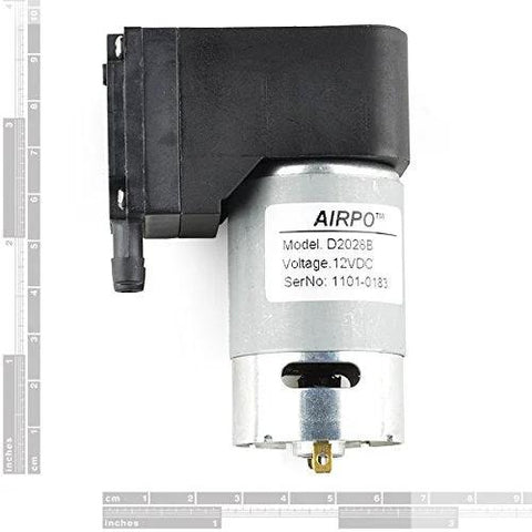 Vacuum pump 12V mini diaphragm air compressor with silicone tube; black top, silver body, AirPO label.