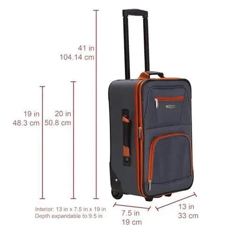 Expandable Softside Upright Luggage Set In Charcoal, 20 Inch Upright, Inline Skate Wheels, Telescoping Handle, by Rockland