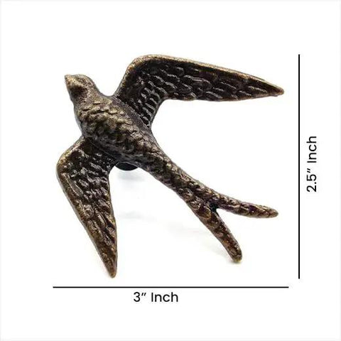 Vintage Cast Iron Closet Door Pull Handles In Bronze Finish With Delicate Bird Design Set Of 2 - Bird handle close-up