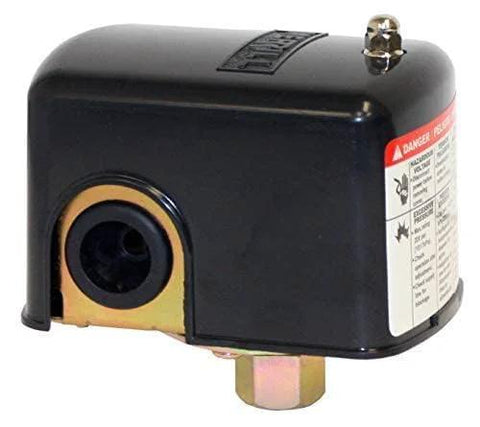 Merrill MPS4060 water well pressure control switch, front view, black housing, 40–60 psi, NEMA 1, 1/4 in. NPT