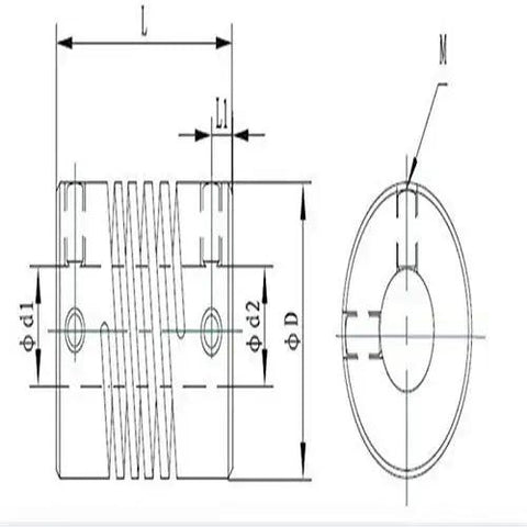 Technical diagram of Flexible Aluminum Shaft Couplers For Stepper Motors 8Mm To 10Mm Bore DIY Friendly For CNC And 3D Printer Encoder