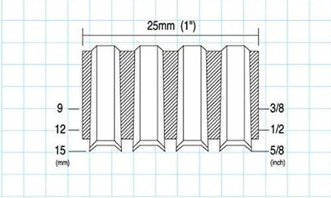 Diagram of CF-15AA Corrugated Fastener Tool dimensions for Three Eighths To Five Eighths Inch Fasteners with measurements in mm.