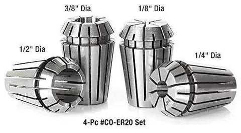 Quarter Inch Dia Spring Collets ER20 CO276 Industrial Grade For CNC Milling with multiple size collets in set