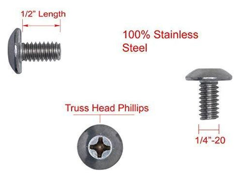 Stainless truss head Phillips machine screw, 1/4-20 x 1/2 in, UNC full thread.