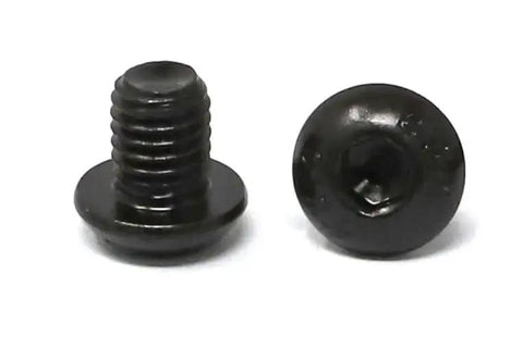 Close-up of 25 Piece M8 X 10mm Hex Socket Button Head Cap Screws Kit, alloy steel, black oxide finish, shown from side and top view