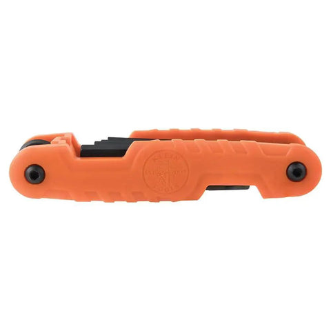 Side view of Heavy Duty Folding Hex Key Set With Extra Long Allen Wrenches 11 SAE Sizes in an orange nylon handle