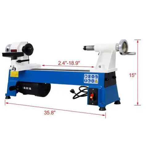 Versatile Benchtop Wood Lathe Workhorse With 10 By 18 Turning Capacity, Five Variable Speeds 500 750 1150 1800 3200 RPM, 1/2HP Power