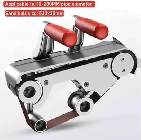 Pro Grade Pipe Polisher Sander Machine 1100W with 6 Speed Control and 5 Sanding Belts, metal frame, close-up view.