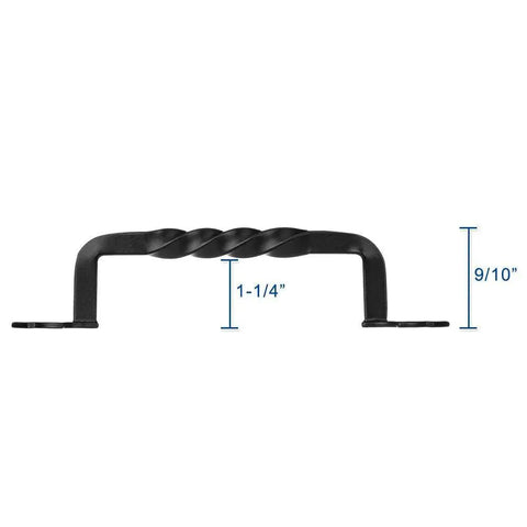 Side view of Twist Style Rustic Matte Black Cabinet Pulls for kitchen cabinets with 128mm center to center 5 inch hole spacing