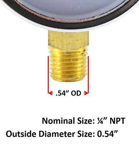 Close-up of 1/4 inch inlet on High Pressure Oxygen Regulator Gauge 0-4000 Psi, 2 Inch Dial Reads Psi And KPa, Chrome Plated Steel Case.