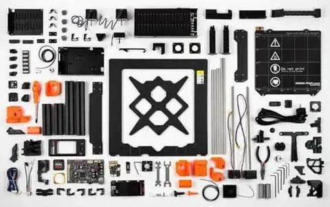 Components of MK4S 3D Printer Kit With Automatic Calibration And Removable Sheets, Beginner-Friendly DIY Setup, laid out neatly.