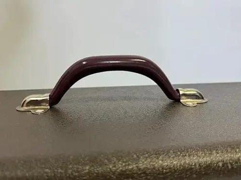 Close-up of handle on 32-Inch Industrial Steel Toolbox With Brown Wrinkle Powder Coat, Padlockable Security, Steel Tool Tray Included BW00200320
