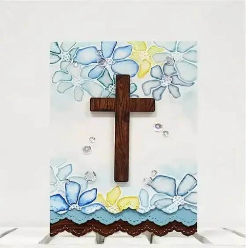 Cross Set Metal Die Cuts For Christmas Pray Fish Cross Cutting Dies Stencils For DIY Scrapbooking Embossing Card Making And Bow Creations Carbon Steel Thin Die Cut Shapes For Creative Crafts with floral backdrop