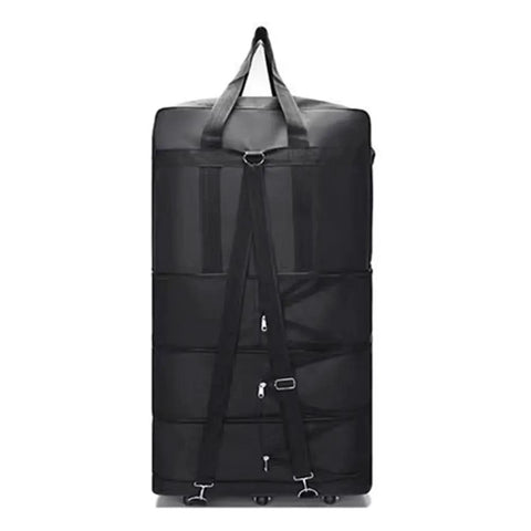 Expandable Extra Large Travel Duffel Bag With Six Wheel Spinner, Waterproof Oxford Fabric, front view showcasing straps and handles