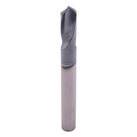 Pro Grade Solid Carbide Spotting Drill Set 5Pcs 1/4 Inch Shank 2 Flute 90 Degree AlTiN Coated drill against white background