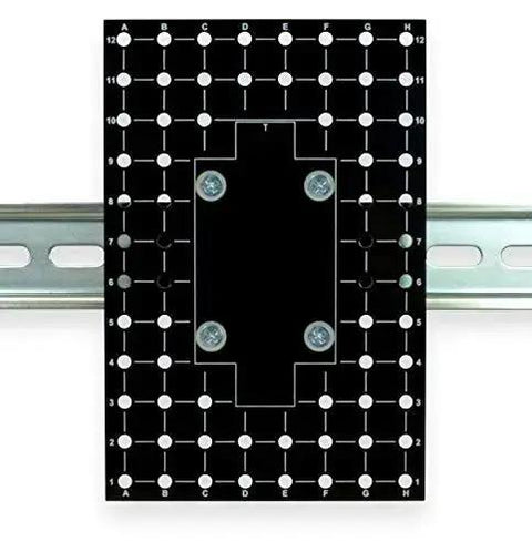 Rack Ready DIN Rail Universal Mounting Plate 4 Inch By 6 Inch With 68 Pre Drilled Holes Clips Onto 35 mm Rail Steel Bracket RoHS Compliant