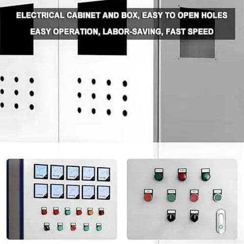 Electrical cabinet with punched holes made by Rechargeable Hydraulic Hole Punch Kit With 80KN Capacity 6 Die Set And 2 Batteries