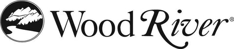 WoodCraft WoodRiver logo featuring mountains and water design, representing quality tools for model making and crafting.