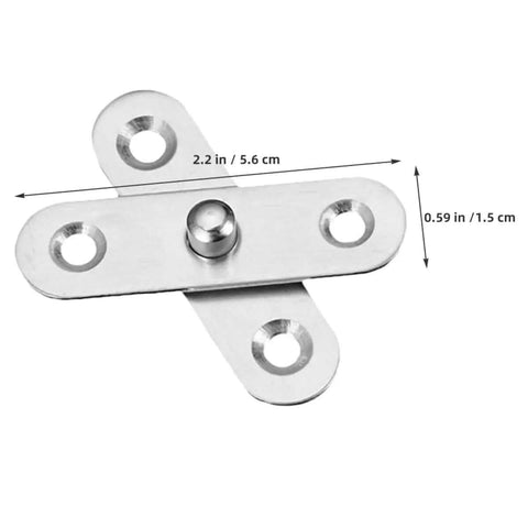 Eight Pack 360 Degree Hidden Door Pivot Hinges in stainless steel, showing dimensions, ideal for secret doors and cabinets.