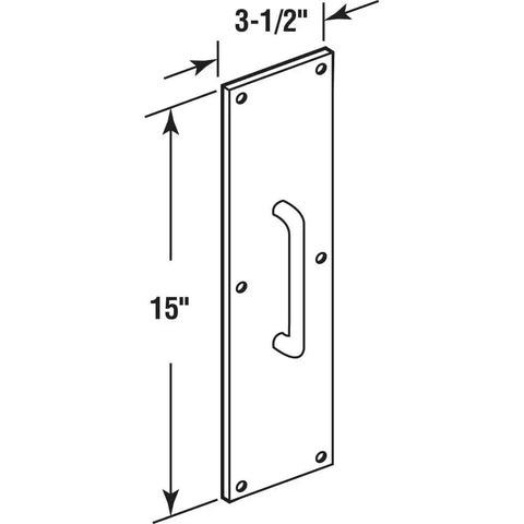 Polished Brass Pull Plate With 3/4 In Round Door Handle, 3-1/2 In Wide By 15 In High Cover Plate For Commercial And Residential Swing Doors.