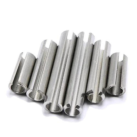 Must Have 304 Stainless Steel M3 And M4 Slotted Spring Pin Set Kit With 200 Pieces close-up, featuring chamfered ends