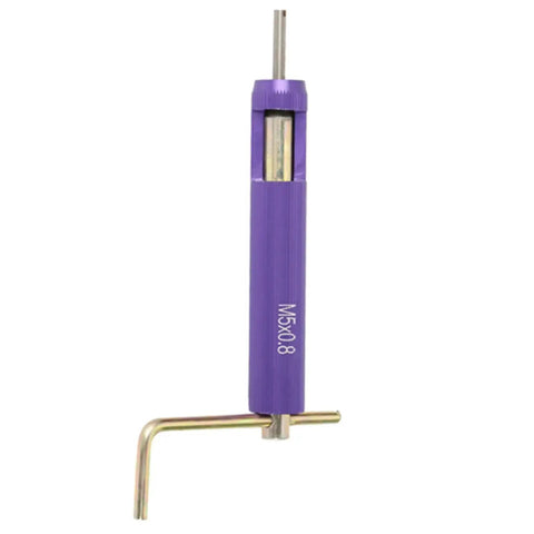 Side view of purple thread repair tool labeled M5x0.8, with gold handle for 10-32 Helicoil Kit Stainless Steel Helical Screw Thread Inserts 50 Pieces