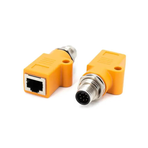 Waterproof M12 To RJ45 Bulkhead Adapter A Code 8 Pin Male To RJ45 Jack Straight Orange for industrial automation