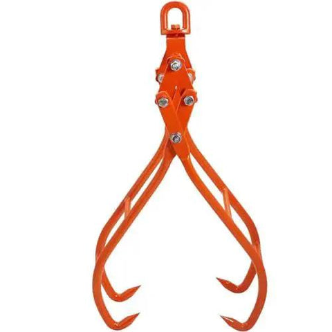 Four Claw Timber Log Grapple 31 Inch Opening 2205 Lbs Capacity For Tractors, orange metal, four claw design, front view