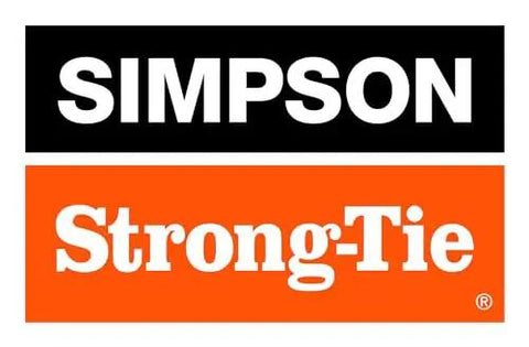 Simpson Strong-Tie logo featuring brand name in bold lettering on a black and orange background