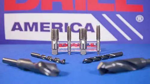1/8 In NPT Pipe Tap And R HSS Drill Bit Set In Carbon Steel, Black Oxide Finish on display, includes taps and drill bits
