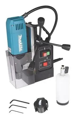 Portable Magnetic Drill For Steel With One And Three Eighths Inch Capacity And Two Inch Thick Cutting, A Real Workhorse With 850 RPM From A Ten Amp Motor, Lightweight And Compact For Tight Spaces, Removable Guard, Spindle Coolant System Makita HB350.