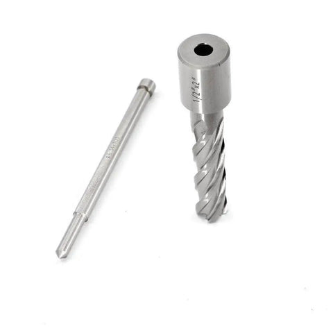 Annular Cutter Kit For Magnetic Drill Press With Weldon Shank, Three Quarter Inch, One Half Inch Cutting Diameter, Two Inch Cutting Depth, Pilot Pin, HSS Slugger Bits, Two Flat Design, Heavy Duty Pro Grade High Speed Steel For Metalworking.
