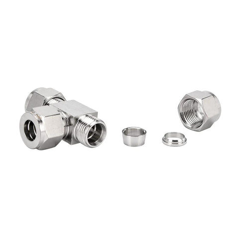 Pysrych 304 stainless steel compression tee, 3/8 in OD, 3-way tube fitting, pack of 2