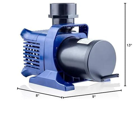 Alpine Corporation 10300 GPH submersible pond pump, blue plastic housing, for ponds, fountains, and waterfalls.